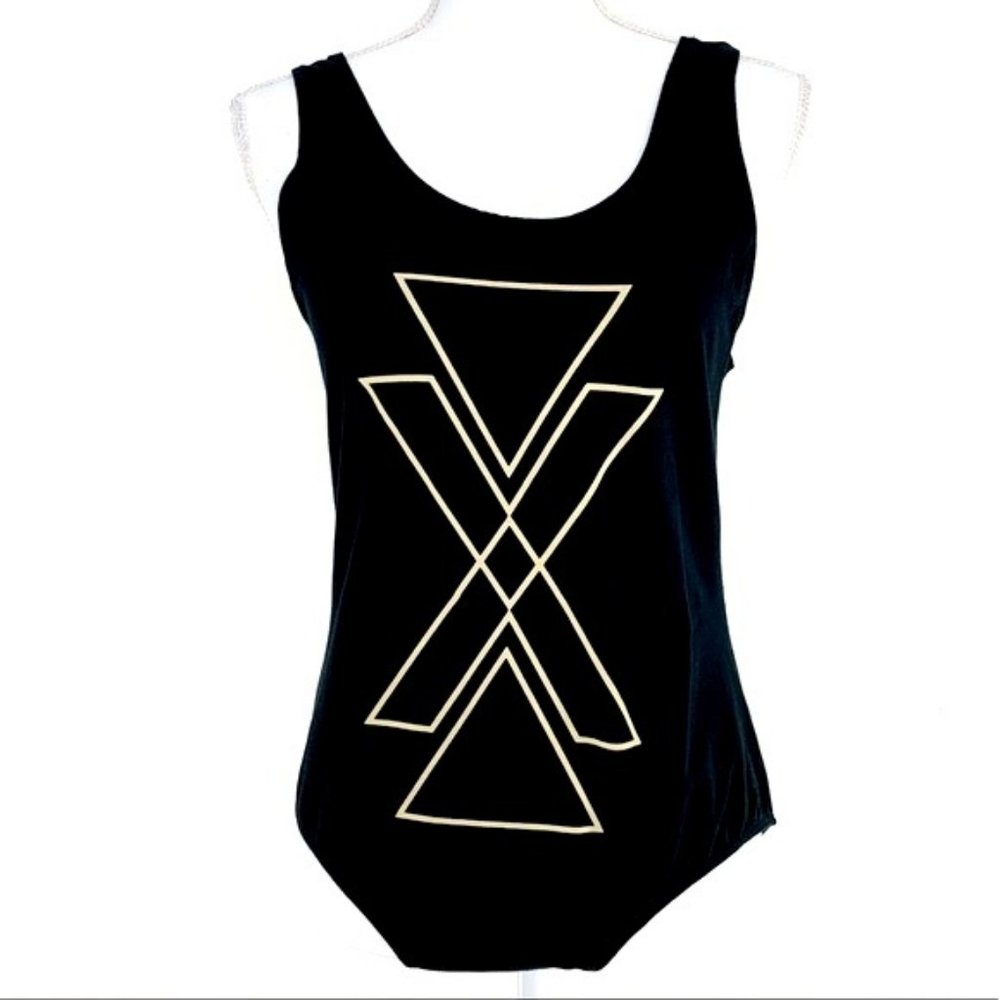 SILENCE + NOISE / Black Geometric Bodysuit / Large / Emo Goth Festival Indie